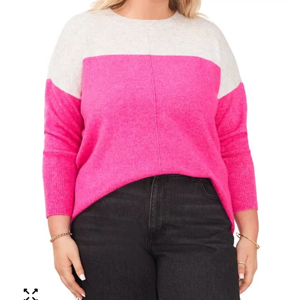NWT Vince Camuto Pink and White Crew Neck Sweater